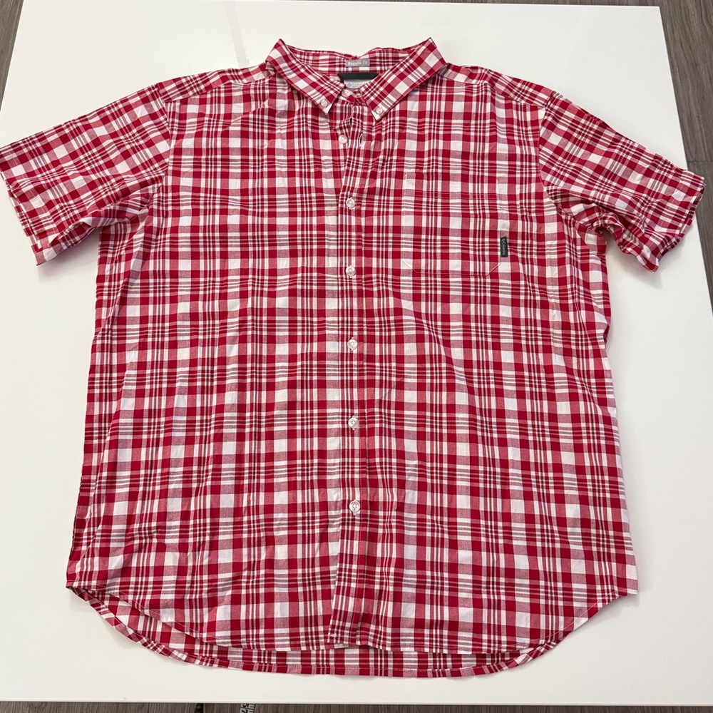 Columbia Red and White Plaid Men's Shirt Size XL